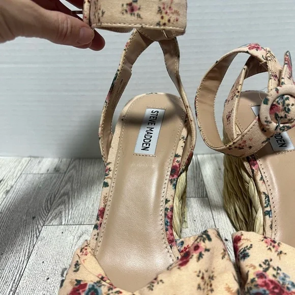 Blush Pink Floral Steve Madden platform Wedges Sz 10 - Picture 5 of 10